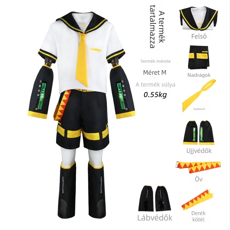 Kagamine Twins cosplay jelmez, uniszex, kampusz színpadi viselet (pamut 50%, poliészter 20%)