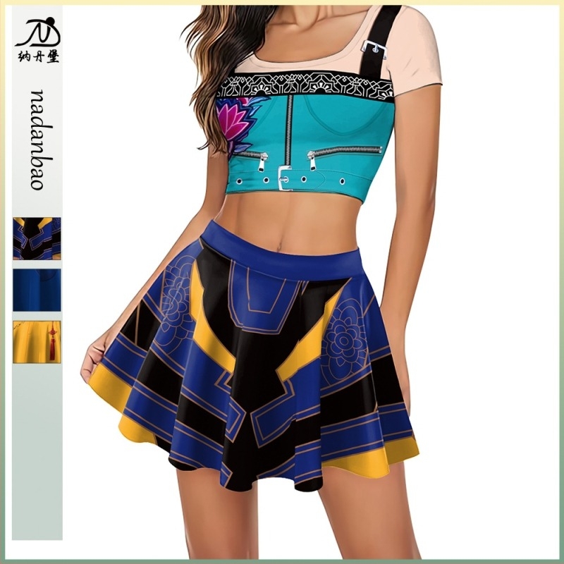 Anime lánycsoportos előadás cosplayhoz készült szoknyás öltözet — Milk Silk anyag, poliészter-spandex keverék, 3/4-ujjú
