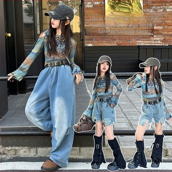 Gyerekeknek szóló jazz táncos kosztüm koreai stílusú, két darabos szett, hosszú ujjú, 80% pamut