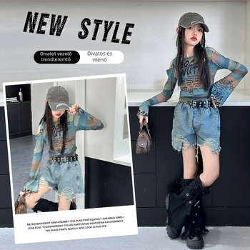 Gyerekeknek szóló jazz táncos kosztüm koreai stílusú, két darabos szett, hosszú ujjú, 80% pamut