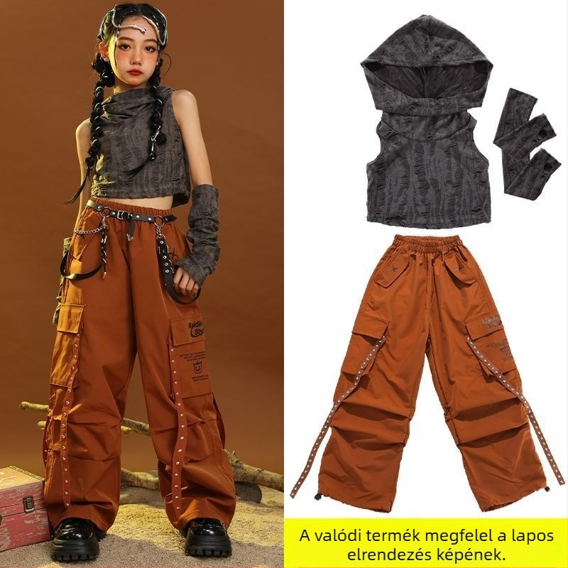 Koreai stílusú gyerekeknek szóló 2 részes ujjatlan felső és rövidnadrág szett, ősz, kötött anyag nyúlszőrrel