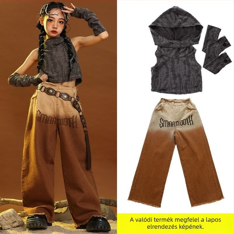 Koreai stílusú gyerekeknek szóló 2 részes ujjatlan felső és rövidnadrág szett, ősz, kötött anyag nyúlszőrrel