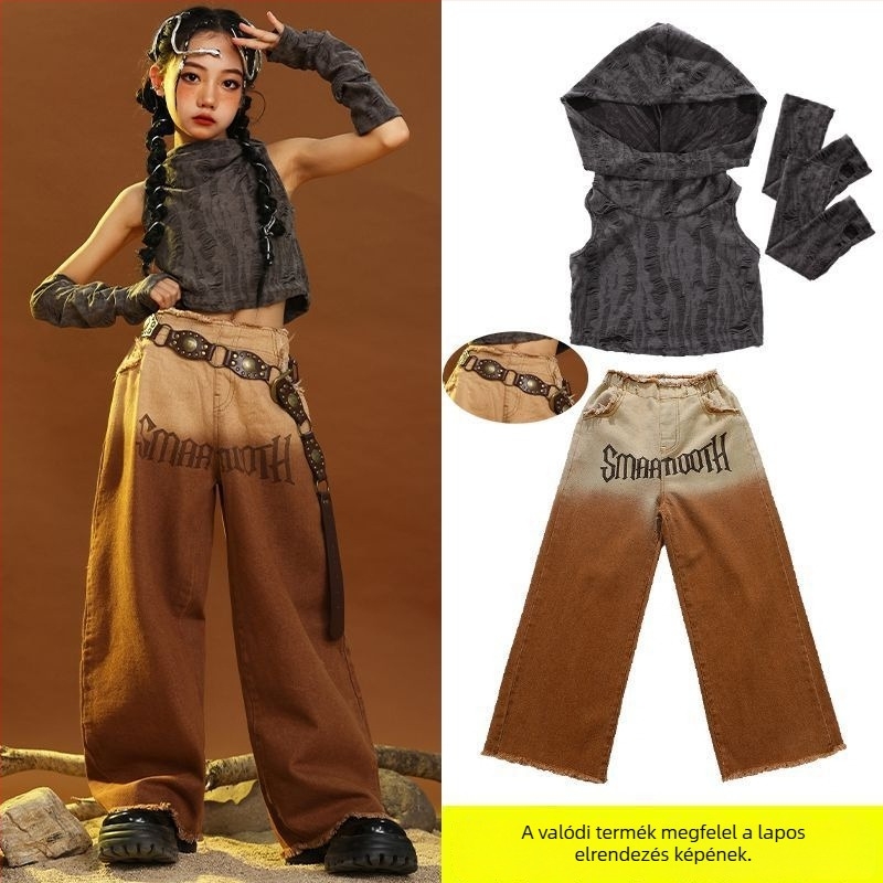 Koreai stílusú gyerekeknek szóló 2 részes ujjatlan felső és rövidnadrág szett, ősz, kötött anyag nyúlszőrrel