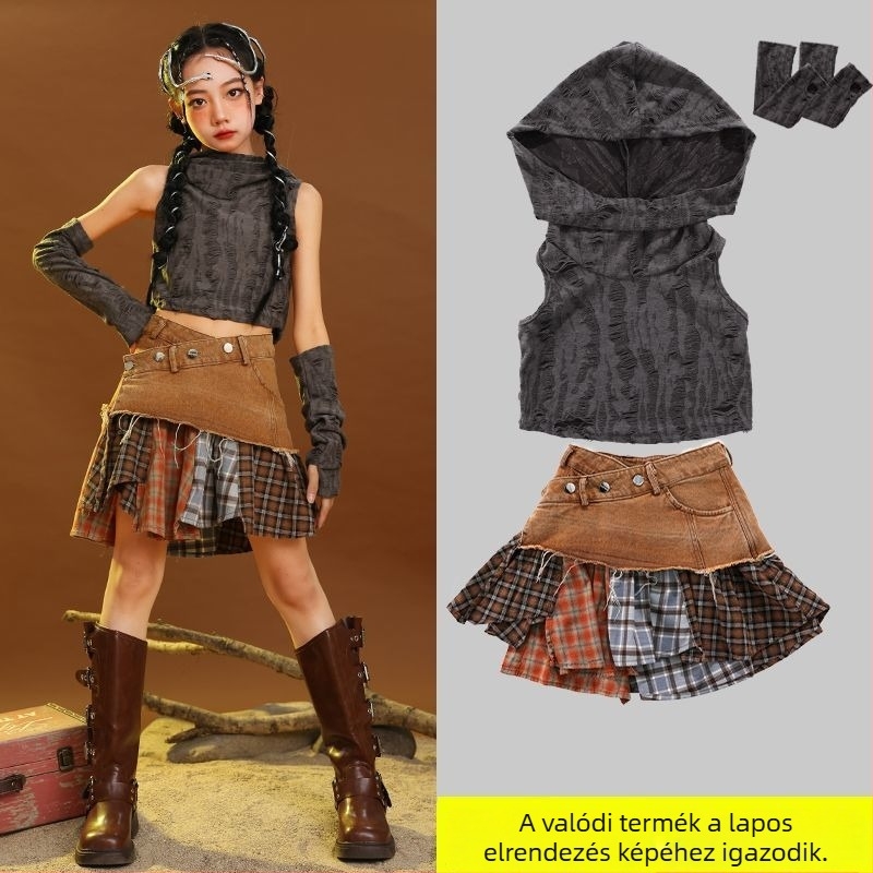 Koreai stílusú gyerekeknek szóló 2 részes ujjatlan felső és rövidnadrág szett, ősz, kötött anyag nyúlszőrrel