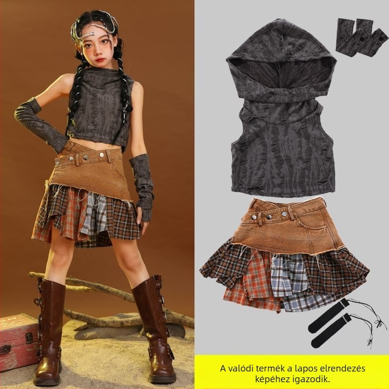 Koreai stílusú gyerekeknek szóló 2 részes ujjatlan felső és rövidnadrág szett, ősz, kötött anyag nyúlszőrrel