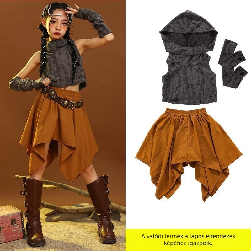 Koreai stílusú gyerekeknek szóló 2 részes ujjatlan felső és rövidnadrág szett, ősz, kötött anyag nyúlszőrrel