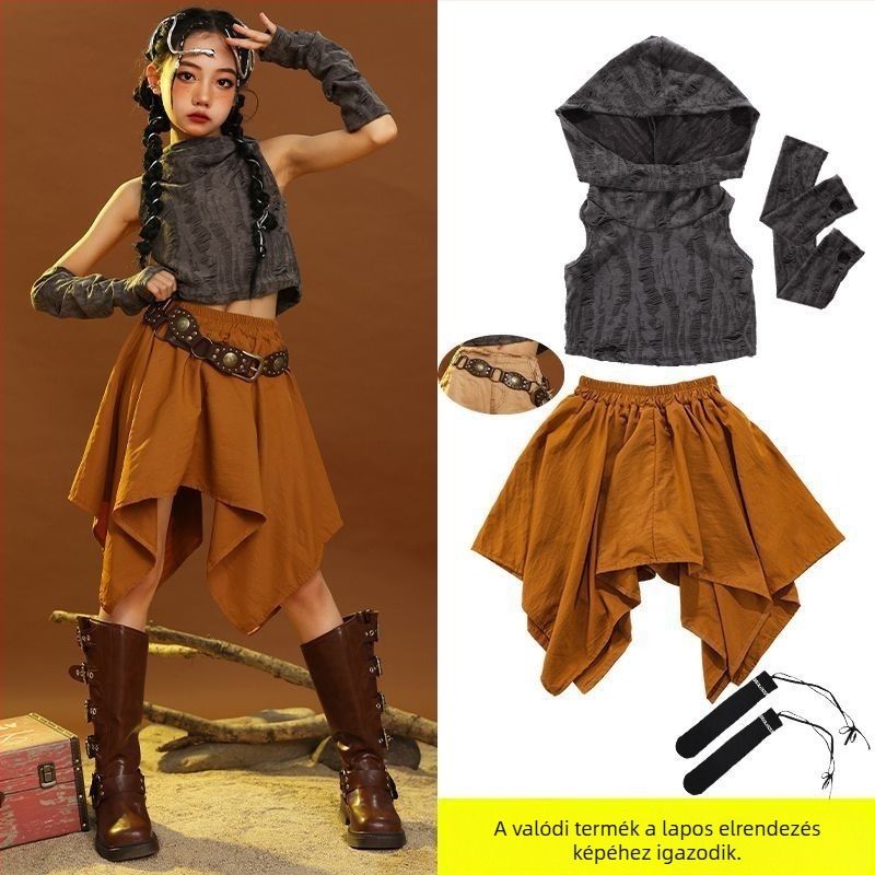 Koreai stílusú gyerekeknek szóló 2 részes ujjatlan felső és rövidnadrág szett, ősz, kötött anyag nyúlszőrrel