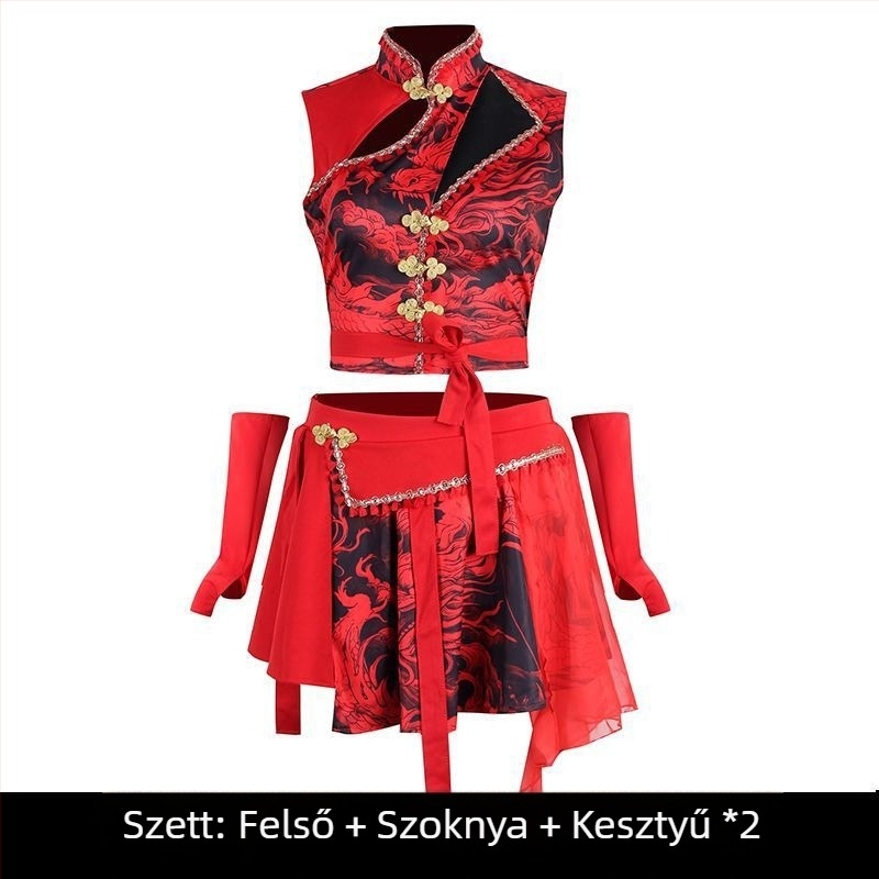 Vörös nemzeti-chic stílusú ruhaszett női csoportos előadáshoz, szexi utcai tánc ruházat csoportos előadáshoz és felnőtt jazz-tánc kostüm, új stílus