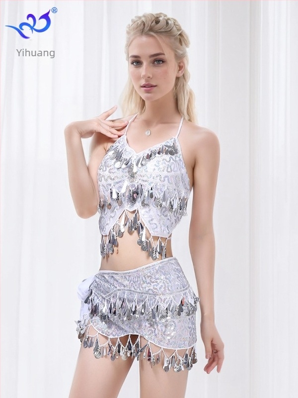 Yihuang flitteres tasszos hastáncruha hálószövetből, 95%+ poliészter és <30% spandex, nőknek, 2024 nyár