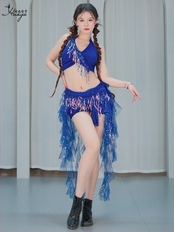 Belly Dance jelmez csillogó hálóval és bojtokkal, nylon anyag, nőknek, színpadi előadás