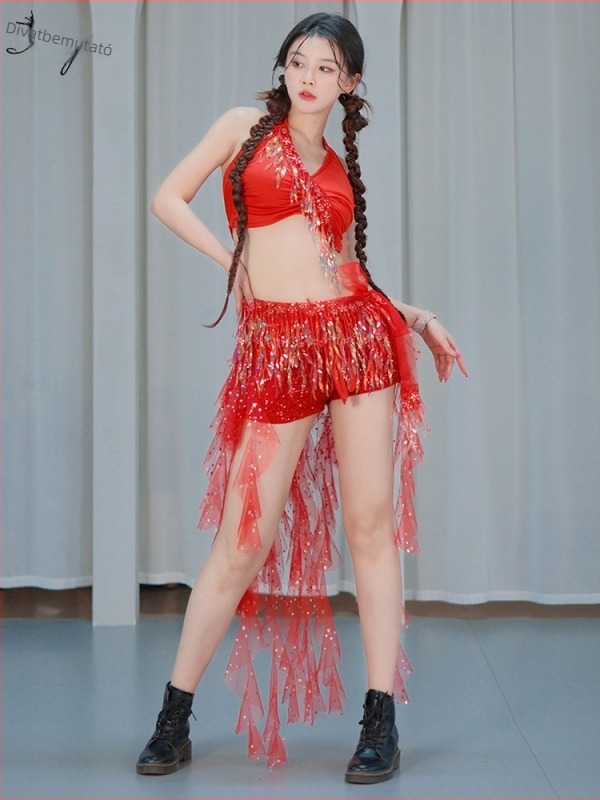 Belly Dance jelmez csillogó hálóval és bojtokkal, nylon anyag, nőknek, színpadi előadás