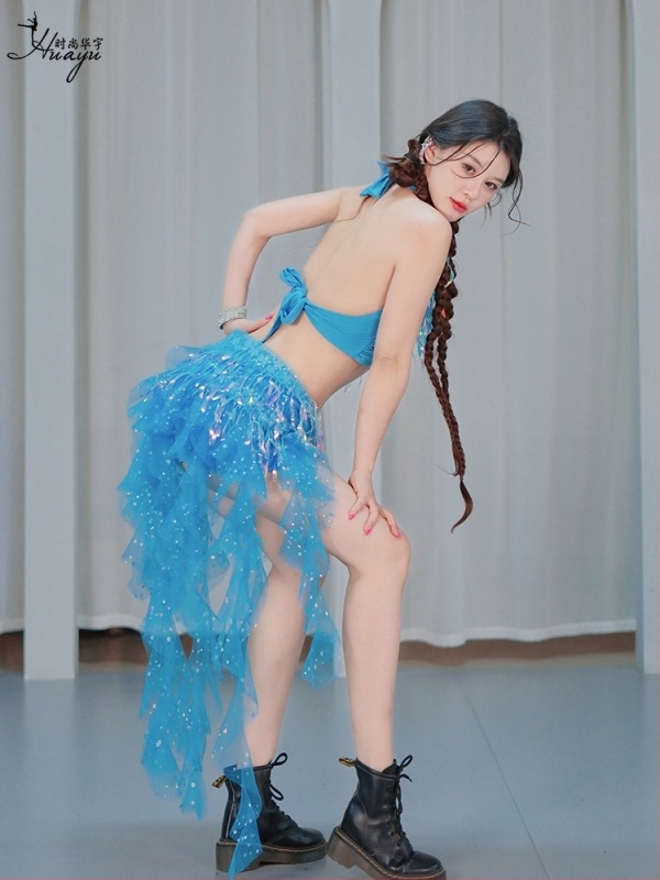 Belly Dance jelmez csillogó hálóval és bojtokkal, nylon anyag, nőknek, színpadi előadás