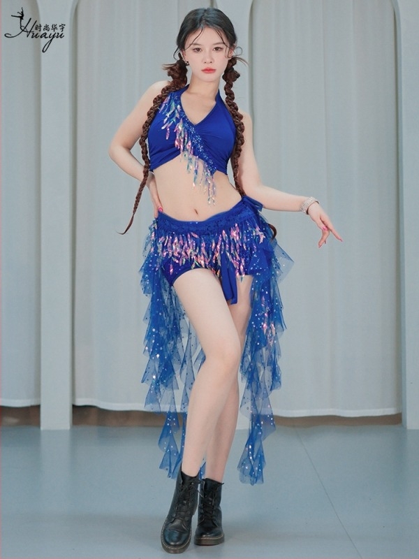 Belly Dance jelmez csillogó hálóval és bojtokkal, nylon anyag, nőknek, színpadi előadás