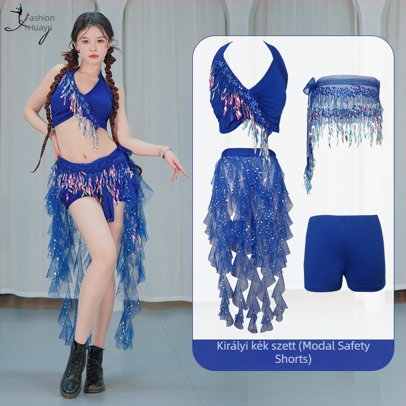 Belly Dance jelmez csillogó hálóval és bojtokkal, nylon anyag, nőknek, színpadi előadás