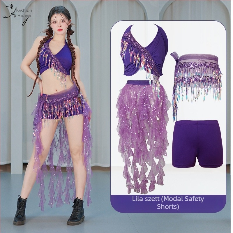 Belly Dance jelmez csillogó hálóval és bojtokkal, nylon anyag, nőknek, színpadi előadás