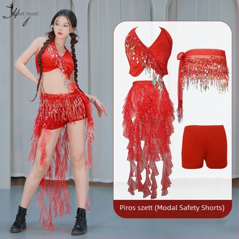 Belly Dance jelmez csillogó hálóval és bojtokkal, nylon anyag, nőknek, színpadi előadás