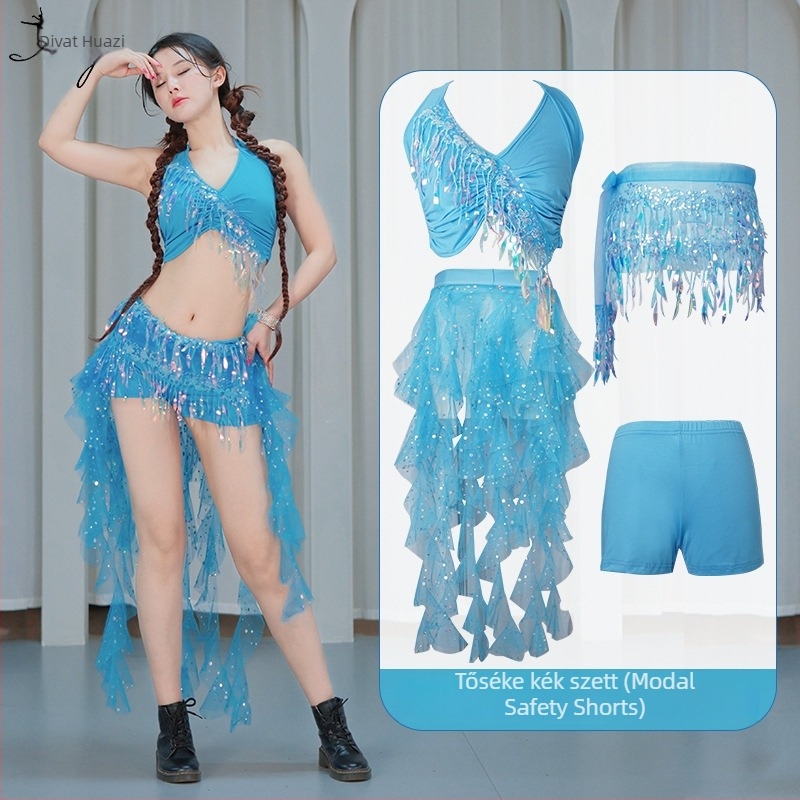 Belly Dance jelmez csillogó hálóval és bojtokkal, nylon anyag, nőknek, színpadi előadás
