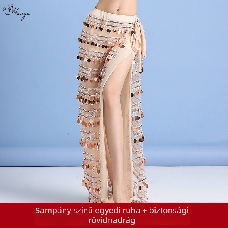 Női hastáncruha paillettes-szel és bojtokkal, spandex és rugalmas hálóanyagból, kezdőknek, 2025 tavasza