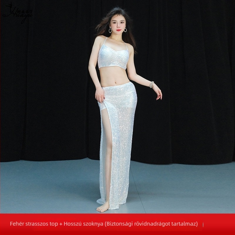 Belly Dance ruhaszett csillogó hálós anyagból, hosszú szoknyával - poliészter, 2025 nyár, nőknek