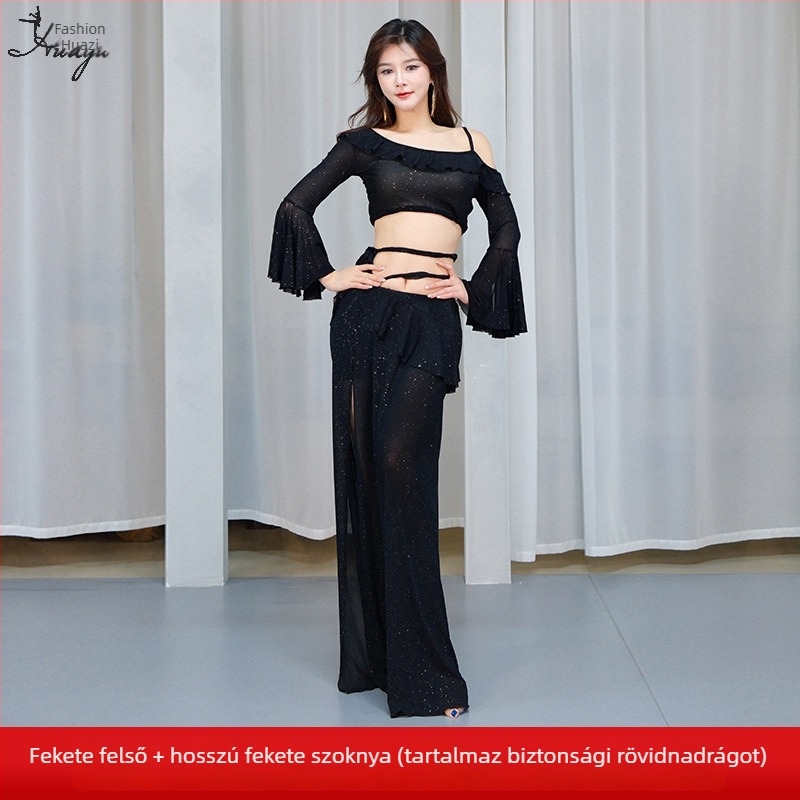Hastánc jelmez csillogó hálóval és flitterekkel, hosszú ruha nőknek, spandex 50–70%