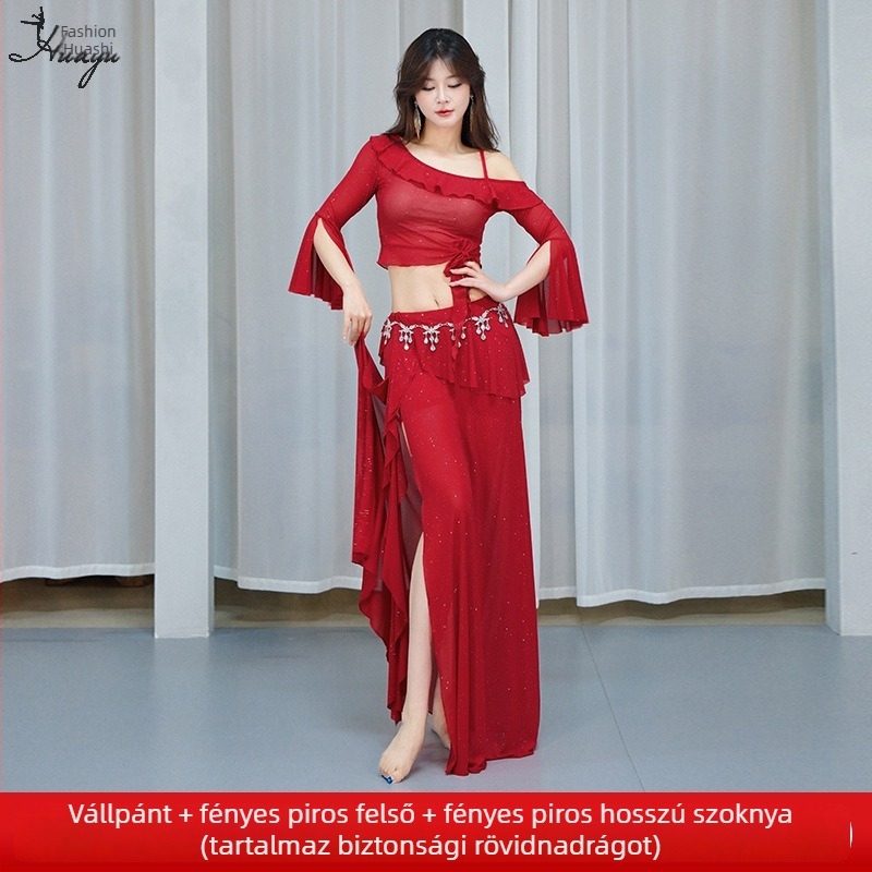 Hastánc jelmez csillogó hálóval és flitterekkel, hosszú ruha nőknek, spandex 50–70%