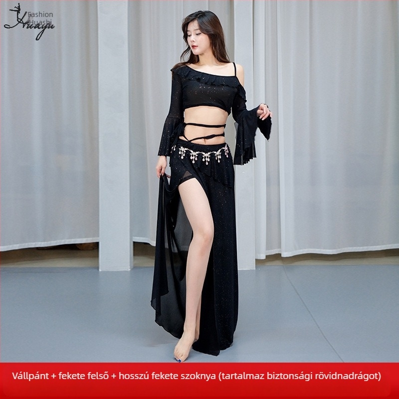 Hastánc jelmez csillogó hálóval és flitterekkel, hosszú ruha nőknek, spandex 50–70%