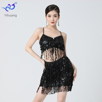 Latin tánc split tassel és szegecselt szoknya – bronz szövet, poliészter/elasztán, női modell, 2025 nyár
