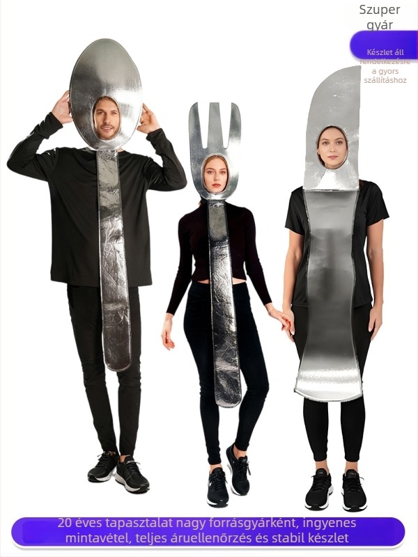 Halloween páros jelmezek: vicces evőeszköz témájú cosplay jelmezek férfiak és nők számára színpadi előadásokhoz