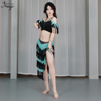 Belly Dance előadási készlet tassellákkal – Crystal cotton + gradient tassels; fő anyag: Spandex; összetevő: 50-70%; Nyár 2025; nőknek