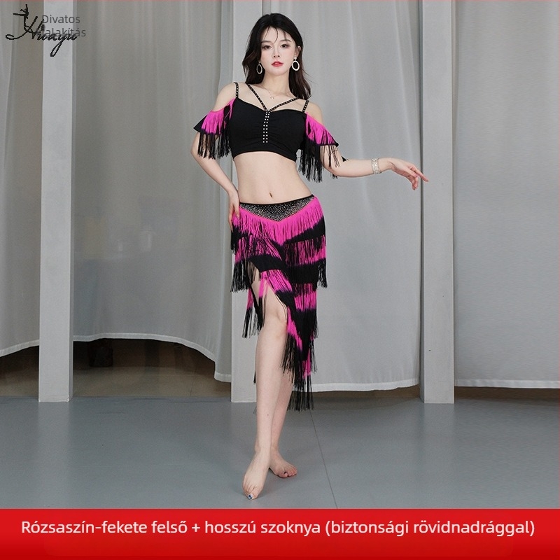 Belly Dance előadási készlet tassellákkal – Crystal cotton + gradient tassels; fő anyag: Spandex; összetevő: 50-70%; Nyár 2025; nőknek