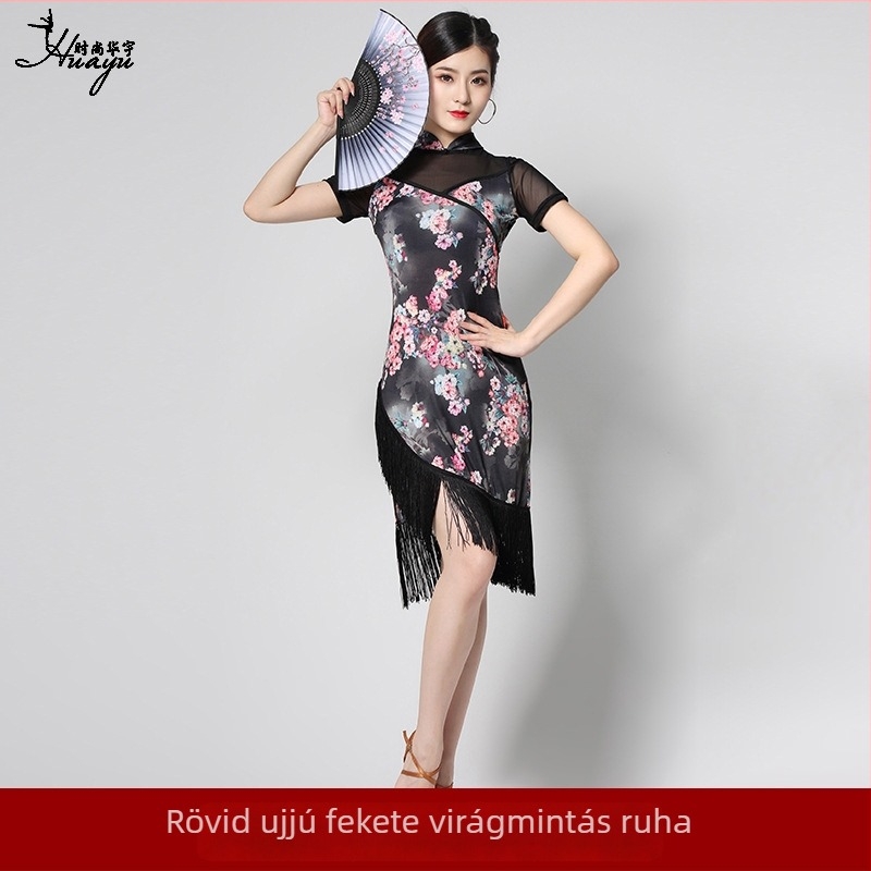 Latintánc szoknya tassel részletekkel Cha Cha – Milk Silk anyag, fő összetevők Nylon 80% + Cotton 10%, mintázat nyomtatás