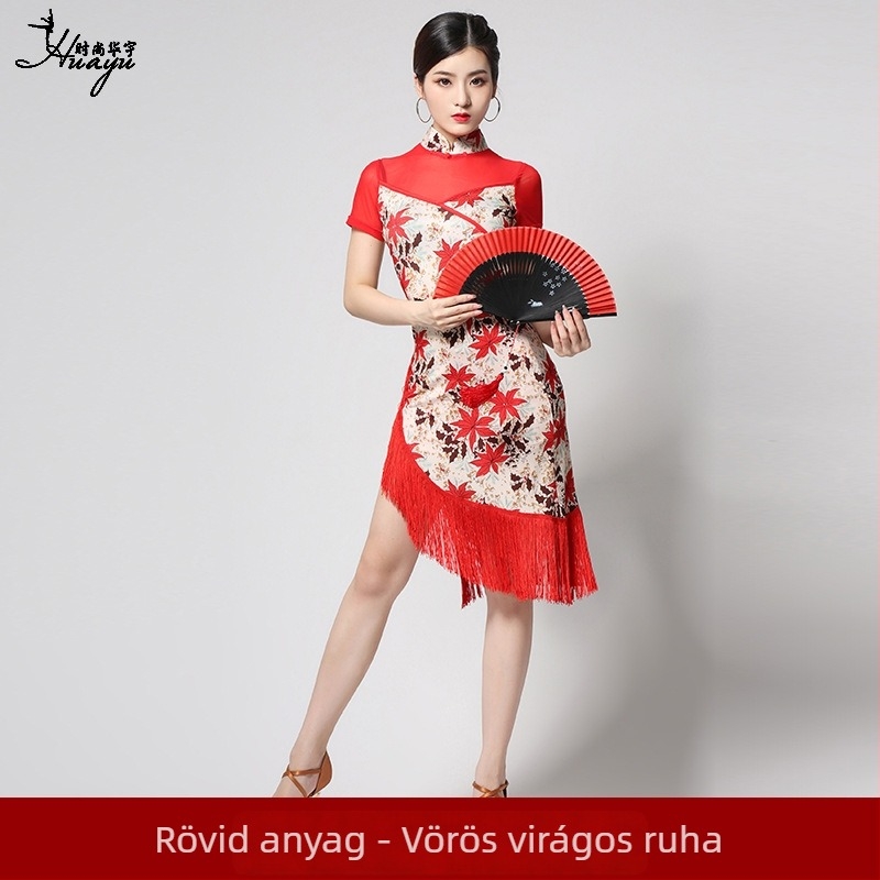 Latintánc szoknya tassel részletekkel Cha Cha – Milk Silk anyag, fő összetevők Nylon 80% + Cotton 10%, mintázat nyomtatás