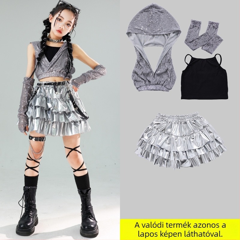 Lányoknak szánt sequin Jazz-Hip-Hop táncruha előadásokhoz – Nyár 2024, 8 évesnél idősebbeknek