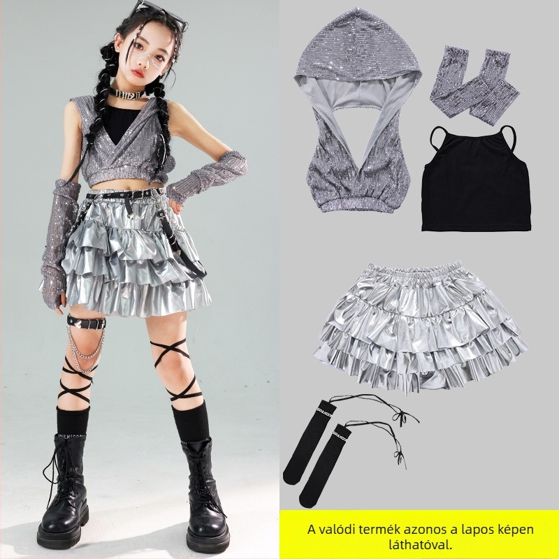 Lányoknak szánt sequin Jazz-Hip-Hop táncruha előadásokhoz – Nyár 2024, 8 évesnél idősebbeknek