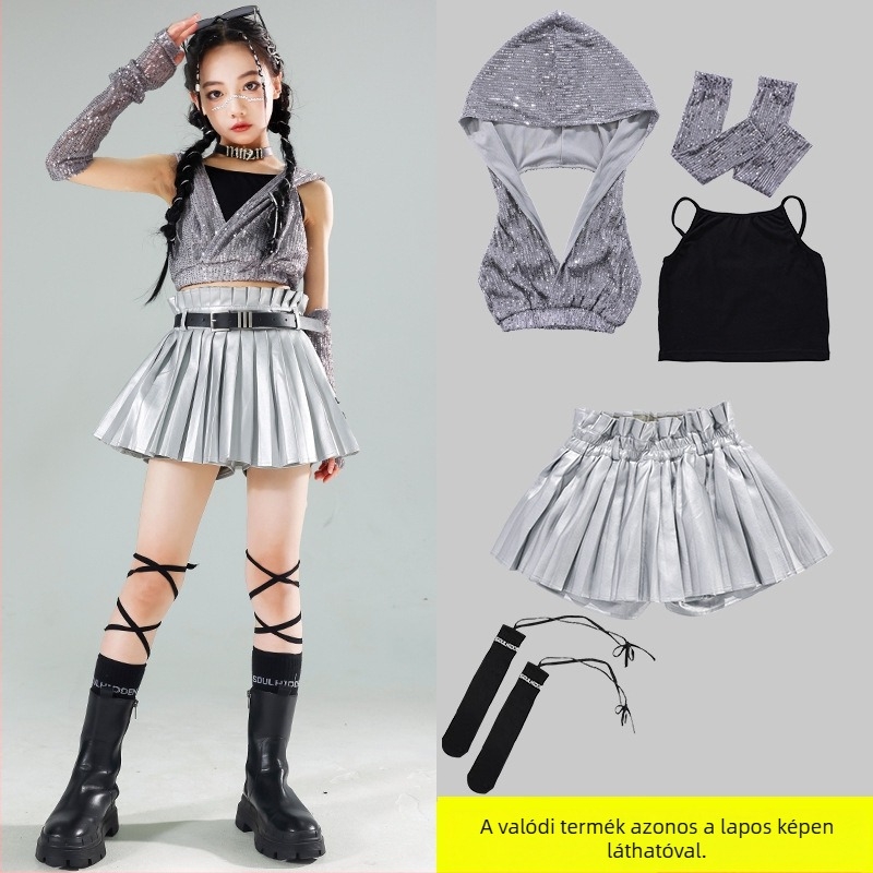 Lányoknak szánt sequin Jazz-Hip-Hop táncruha előadásokhoz – Nyár 2024, 8 évesnél idősebbeknek