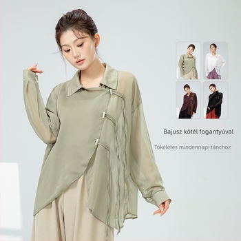 Női modern táncruha — chiffon anyag, 100% poliészter, egyszínű minta, színpadi előadásokhoz, belly dance, balett és néptánc