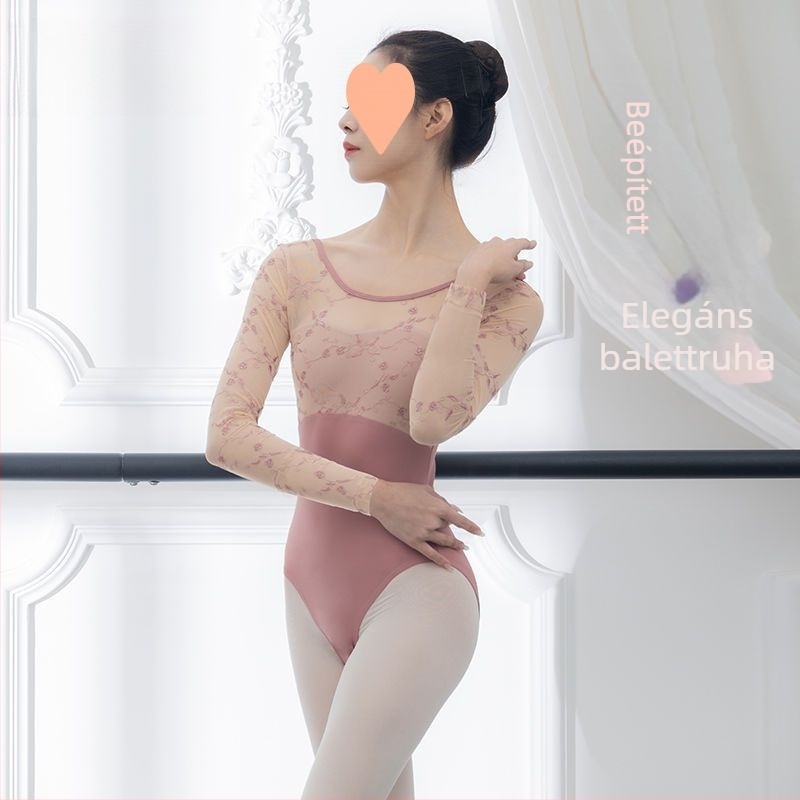 Hosszú ujjú hímzett balett-body nőknek — anyag: bambuszszeneszál; összetétel: bambuszrost; rosttartalom: 81-90%; kategória: táncruha