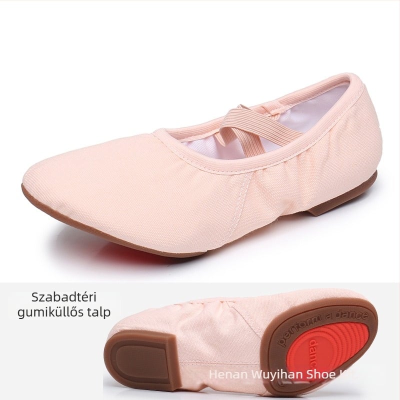 Tánccipő — vászon felső rész, gumitalp, lélegző, könnyű, kopásálló; balett, modern tánc, latin táncokra