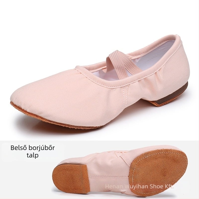 Tánccipő — vászon felső rész, gumitalp, lélegző, könnyű, kopásálló; balett, modern tánc, latin táncokra