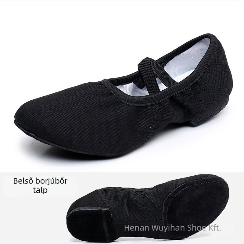 Tánccipő — vászon felső rész, gumitalp, lélegző, könnyű, kopásálló; balett, modern tánc, latin táncokra