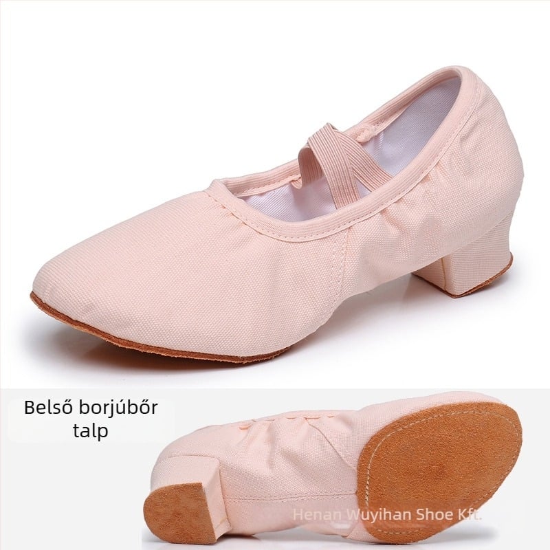 Tánccipő — vászon felső rész, gumitalp, lélegző, könnyű, kopásálló; balett, modern tánc, latin táncokra