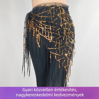 Pretty Dance Orientális tánc deréklánca szegecsekkel és bojtokkal, háromszög kendő, poliészter 70–80%, uniszex, 2023 tavasz