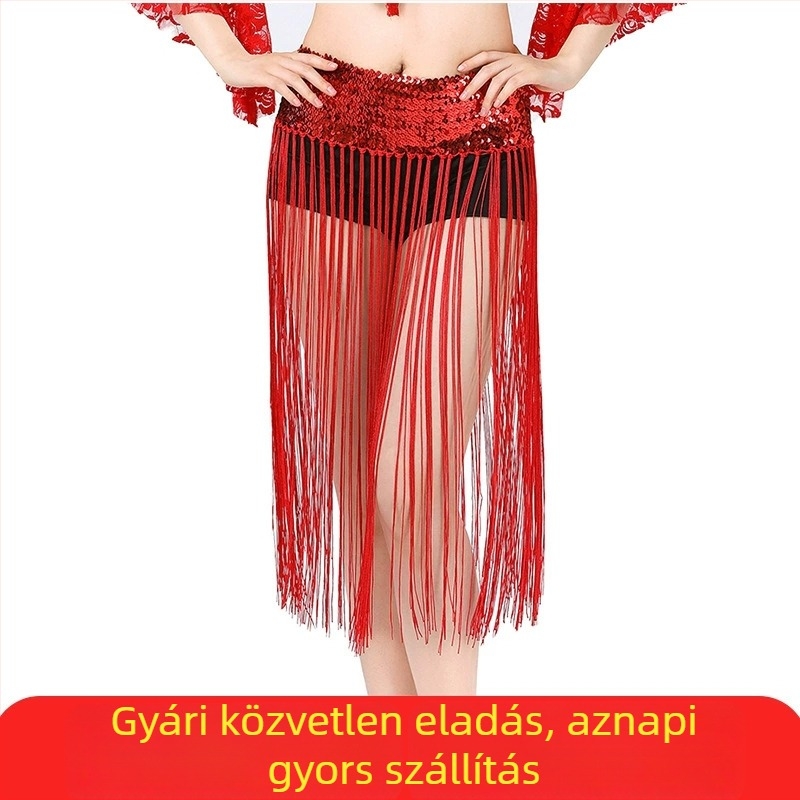 Belly Dance derékszíj elasztikus bojtokkal, női előadásokhoz, poliészter ≥95%, 2025 tavasza