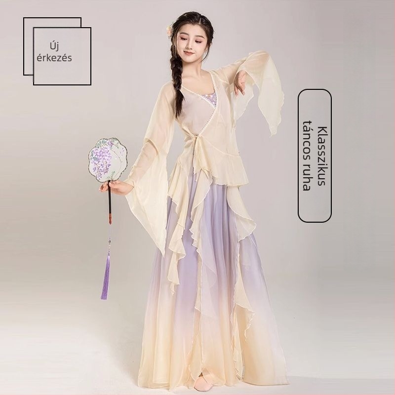 Klasszikus stílusú táncpróba ruházat készlet, hosszú ujjú, chiffon, 90–95% poliészter, Belly Dance