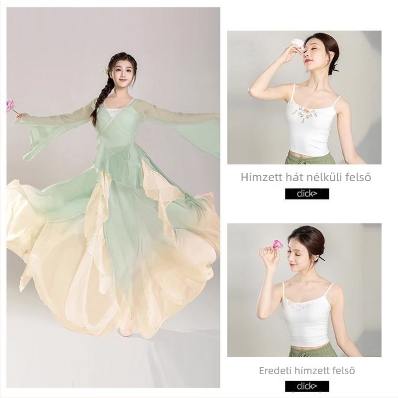 Klasszikus stílusú táncpróba ruházat készlet, hosszú ujjú, chiffon, 90–95% poliészter, Belly Dance