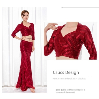 Lycra anyagú Belly Dance gyakorlókészlet átlátszó csíkos csipével, 90% Spandex