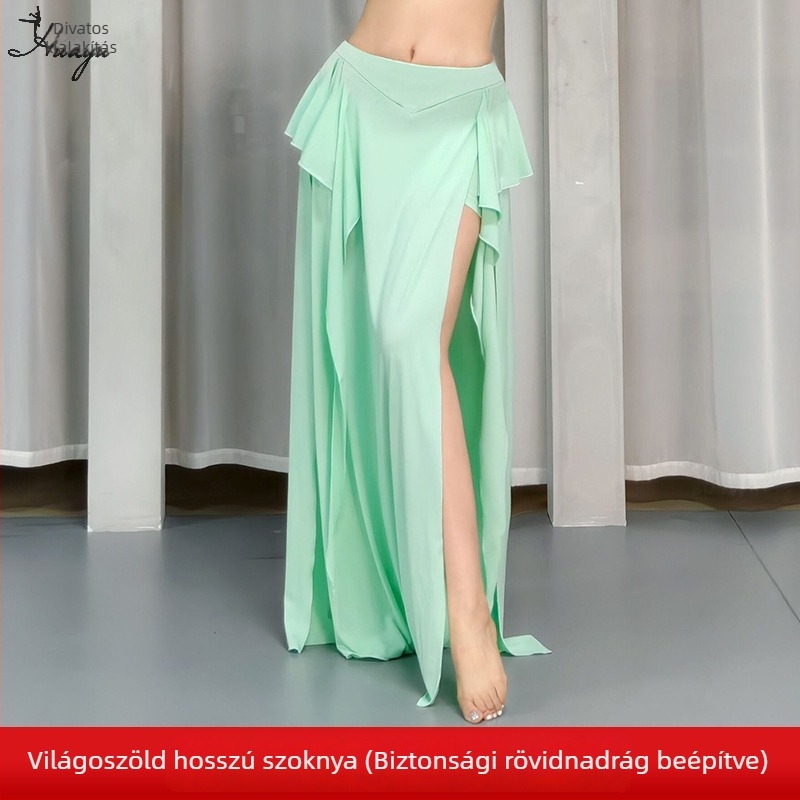 Női hasi-tánc gyakorló szoknya – Crystal Cotton/Poliészter, hosszú hasítékos szoknya, kezdőknek, színpadi viselet, 2025 nyár