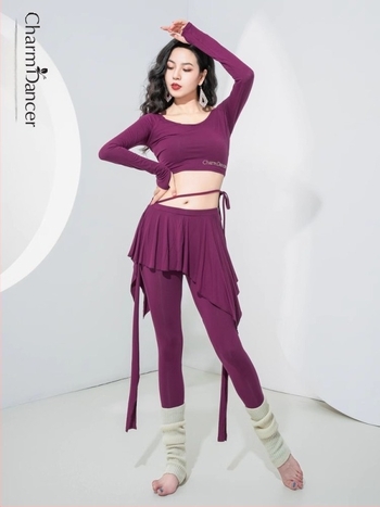 Belly Dance gyakorló készlet — hosszú ujjú, lábfejre terjedő nadrág, egyszínű, 90% pamut