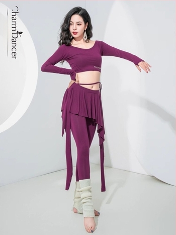 Belly Dance gyakorló készlet — hosszú ujjú, lábfejre terjedő nadrág, egyszínű, 90% pamut