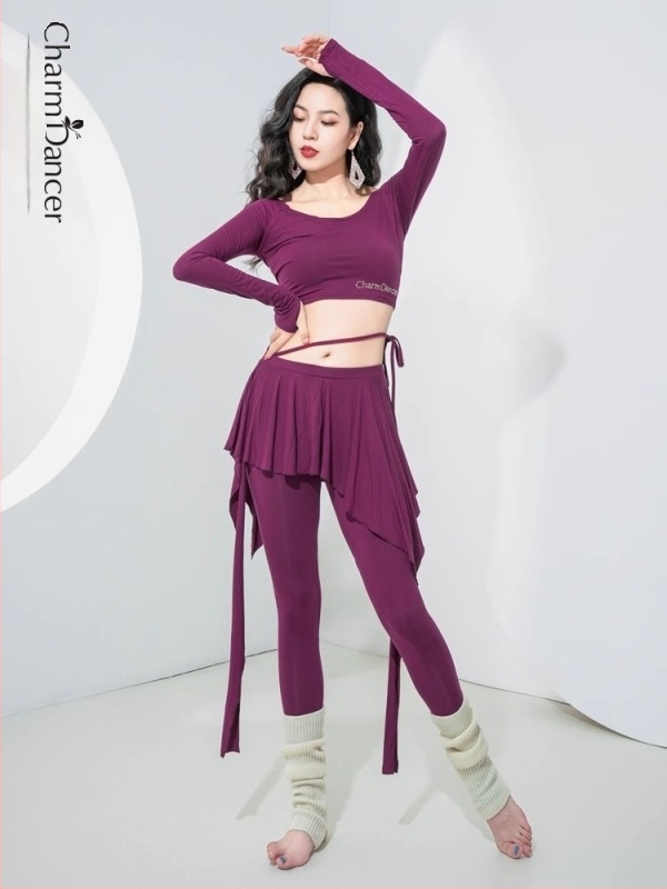 Belly Dance gyakorló készlet — hosszú ujjú, lábfejre terjedő nadrág, egyszínű, 90% pamut